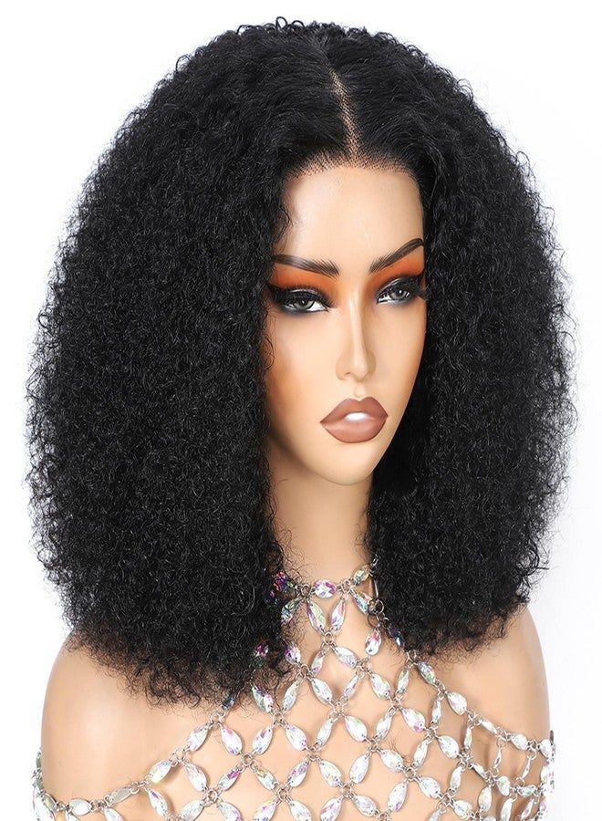 ijoy Natural Black Kinky Curly Wig Human Hair 16 Inch 13x4 Lace Front Wigs 180 Density, Full and Thick Afro Curly Wigs for Black Women Brazilian Virgin Hair Bob Frontal Wig Natural Black Afro kinky - Image 1